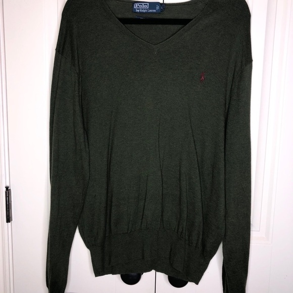 Polo by Ralph Lauren V Neck Lightweight Heather Green Sweater Size Large - Picture 1 of 7